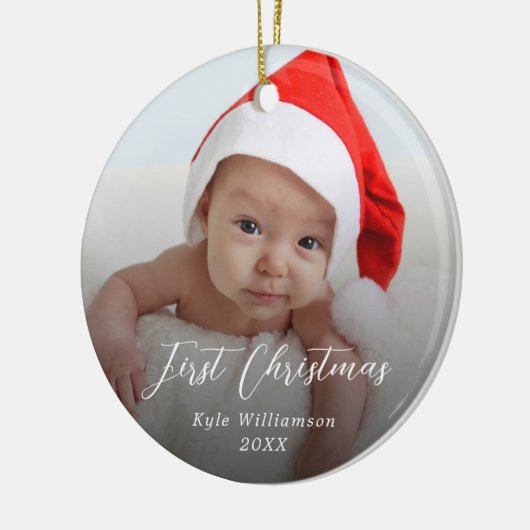 Baby's First Christmas Custom Foto Script Keramik Ornament (Links)
