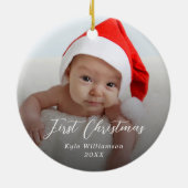 Baby's First Christmas Custom Foto Script Keramik Ornament (Hinten)