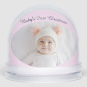 Baby's First Christmas Custom Fotos Hübsch Pink Schneekugeln (Vorderseite)