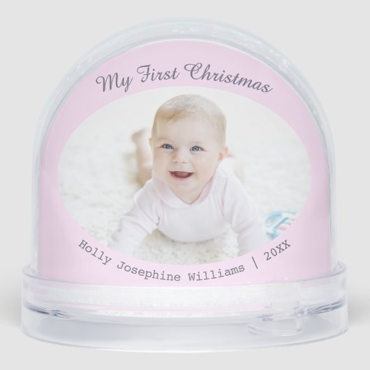 Baby's First Christmas Custom Fotos Hübsch Pink Schneekugeln (Rückseite)