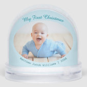 Baby's First Christmas Custom Fotos Light Blue Schneekugeln (Rückseite)