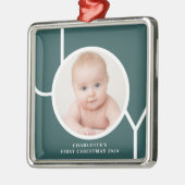 Baby's First Christmas Custom Green Foto Ornament Aus Metall (Links)