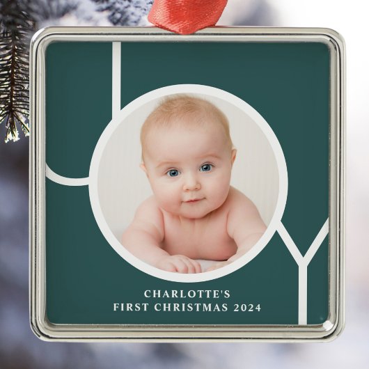 Baby's First Christmas Custom Green Foto Ornament Aus Metall