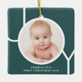 Baby's First Christmas Custom Keepake Foto Green Keramikornament (Vorderseite)