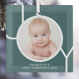Baby's First Christmas Custom Keepake Foto Green Ornament Aus Glas