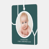 Baby's First Christmas Custom Keepake Foto Green Ornament Aus Metall (Vorderseite links)