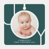 Baby's First Christmas Custom Keepake Foto Green Ornament Aus Metall (Vorderseite)
