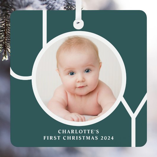 Baby's First Christmas Custom Keepake Foto Green Ornament Aus Metall