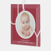 Baby's First Christmas Custom Keepake Foto Red Ornament Aus Glas (Vorderseite links)