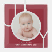 Baby's First Christmas Custom Keepake Foto Red Ornament Aus Glas (Vorderseite)