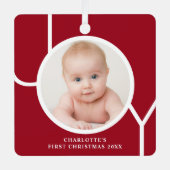Baby's First Christmas Custom Keepake Foto Red Ornament Aus Metall (Vorderseite)