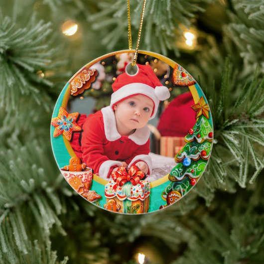 Baby's First Christmas Custom Name Photo Keepsake Keramik Ornament (Baum)