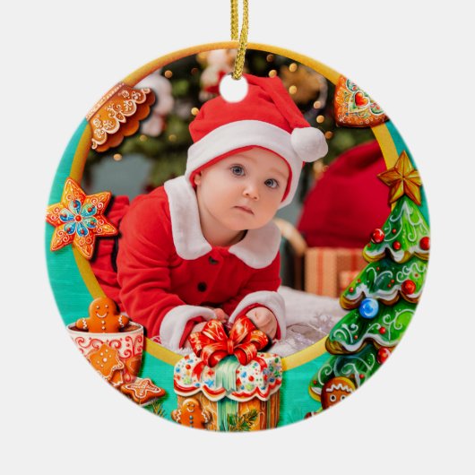Baby's First Christmas Custom Name Photo Keepsake Keramik Ornament (Vorne)