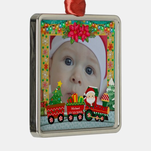 Baby's First Christmas Custom Name Photo Keepsake Ornament Aus Metall (Rechts)