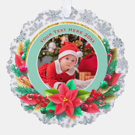 Baby's First Christmas Custom Name Photo Keepsake Ornament Karte (Vorderseite)
