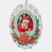 Baby's First Christmas Custom Name Photo Keepsake Ornament Karte (Links)