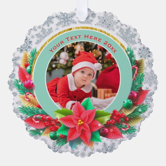 Baby's First Christmas Custom Name Photo Keepsake Ornament Karte (Vorderseite)