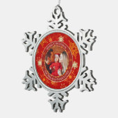 Baby's First Christmas Custom Name Photo Keepsake Schneeflocken Zinn-Ornament (Rechts)