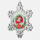 Baby's First Christmas Custom Name Photo Keepsake Schneeflocken Zinn-Ornament (Rechts)