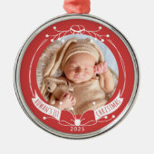 Baby's First Christmas Custom Name Year Photo Ornament Aus Metall (Vorne)