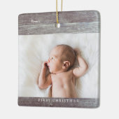 Baby's First Christmas Dark Wood Picture Monogram2 Keramikornament (Links)