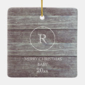 Baby's First Christmas Dark Wood Picture Monogram2 Keramikornament (Rückseite)