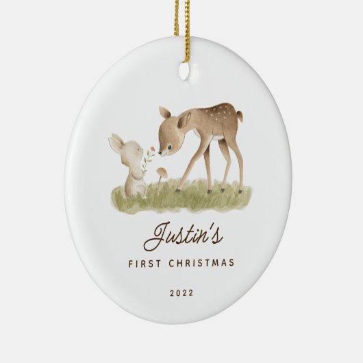 Baby's First Christmas Deer Bunny Keramik Ornament (Rechts)