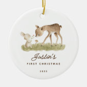 Baby's First Christmas Deer Bunny Keramik Ornament (Vorne)