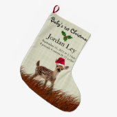 Baby's First Christmas Deer Fawn Großer Weihnachtsstrumpf (Vorderansicht (hängend))