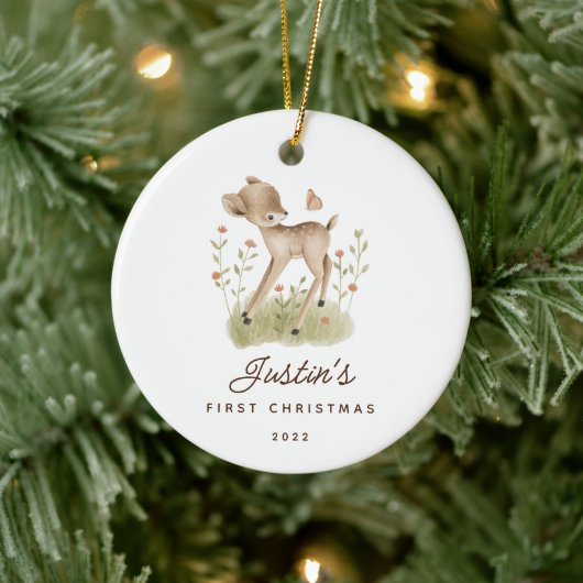 Baby's First Christmas Deer Keramik Ornament (Baum)