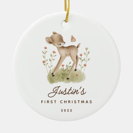Baby's First Christmas Deer Keramik Ornament (Vorne)