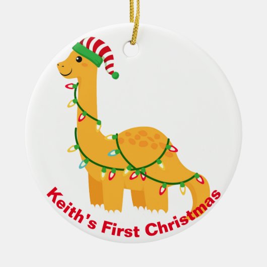 Baby's First Christmas Dinosaurier. Personalisierb Keramik Ornament (Vorne)