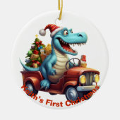 Baby's First Christmas Dinosaurier. Personalisierb Keramik Ornament (Vorne)