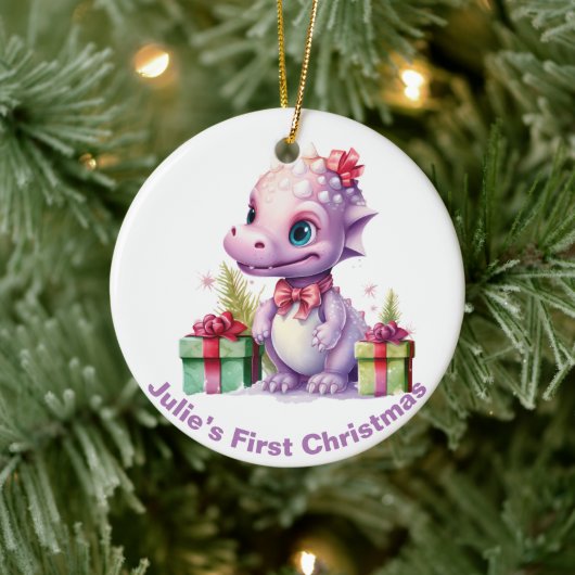 Baby's First Christmas Dinosaurier. Personalisierb Keramik Ornament (Baum)