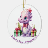 Baby's First Christmas Dinosaurier. Personalisierb Keramik Ornament (Links)