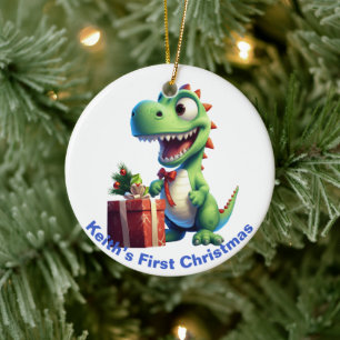 Baby's First Christmas Dinosaurier. Personalisierb Keramik Ornament