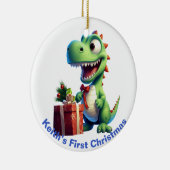 Baby's First Christmas Dinosaurier. Personalisierb Keramik Ornament (Rechts)