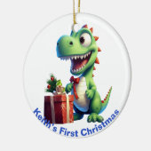 Baby's First Christmas Dinosaurier. Personalisierb Keramik Ornament (Links)
