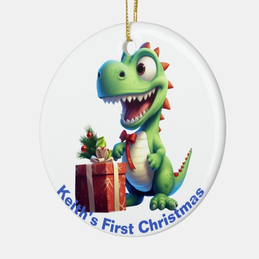 Baby's First Christmas Dinosaurier. Personalisierb Keramik Ornament (Links)