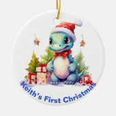 Baby's First Christmas Dinosaurier. Personalisierb Keramik Ornament (Vorne)