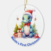 Baby's First Christmas Dinosaurier. Personalisierb Keramik Ornament (Links)