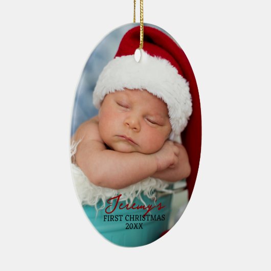 Baby's First Christmas Double Sided Photo Oval Keramik Ornament (Rechts)