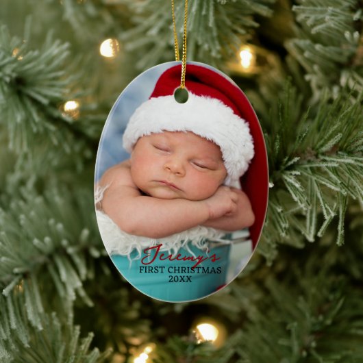 Baby's First Christmas Double Sided Photo Oval Keramik Ornament (Baum)