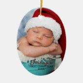 Baby's First Christmas Double Sided Photo Oval Keramik Ornament (Vorne)
