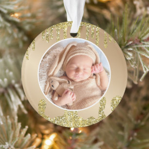 Baby's First Christmas Drip Glitter Moderne Elegan Ornament