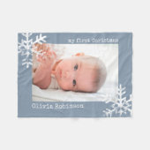 Baby's First Christmas Dusty Blue Foto Schneeflock Fleecedecke (Vorderseite (Horizontal))