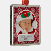 Baby's First Christmas Elegant Damask Red Ornament Aus Metall (Rechts)