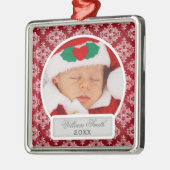 Baby's First Christmas Elegant Damask Red Ornament Aus Metall (Links)