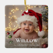 Baby's First Christmas Elegant Name Foto Keepake Keramikornament (Vorderseite)