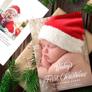 Baby's First Christmas Elegant Script Two Foto Feiertagskarte